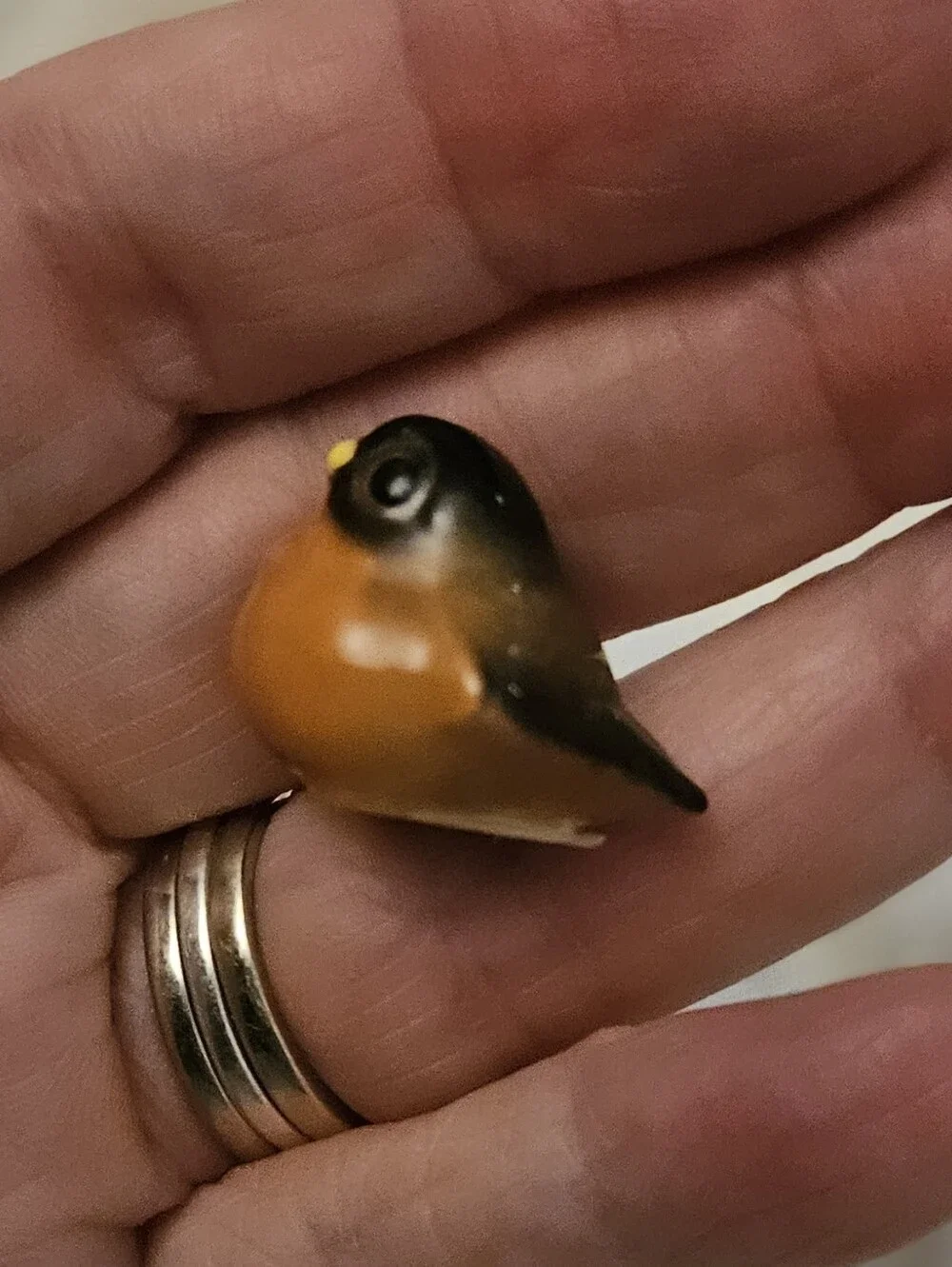 Robin Bird Figurine Hagen Renaker Orange and Black..baby Bird